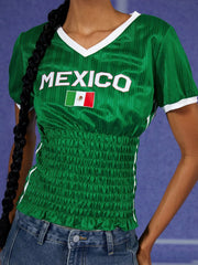 Green Ruched Mexico Jersey Top