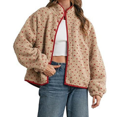 Dotted Zipper Printed Fleece Jacket