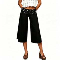 Fold Over Waist Wide Leg Capri Pants