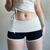 Solid Two Tone Micro Shorts For Women