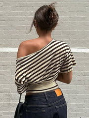 Diagonal Collar Striped T-shirt