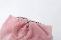 Pink Mesh Sequin Applique Slash Neck Top