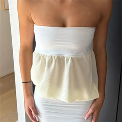 Two Tone Sheer Puff Hem Tube Top