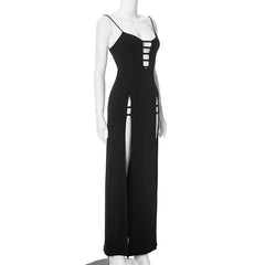 Black High Split Strap Cut Out Desgin Maxi Dress