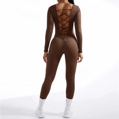 Brown lace-up bodysuit on a white background