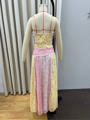 Pink And Yellow Floral Patchwork Cami Crop Top And Maxi Skirt Set