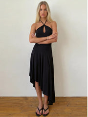 Halter Strap Frill Hem Midi Dress