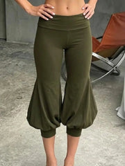 Solid Cuff Lantern Low Waist Cropped Pants