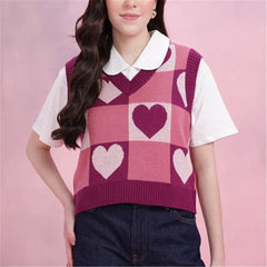 Heart Checkered Sweater Vest