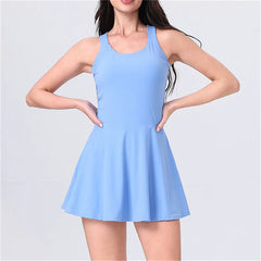 Light blue dress worn by a model on a plain background
