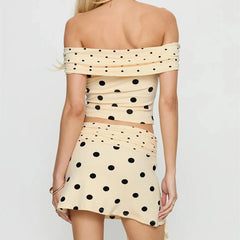 Polka Dots Print Off Shoulder Crop Top and Mini Skirt Set