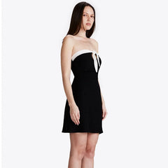 Black Strapless Front Tie Mini Dress