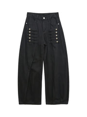 Barrel Decorative Military-Style Buttons Pants