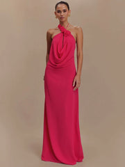 Rose 3d Flower Strap Halter Maxi Dress