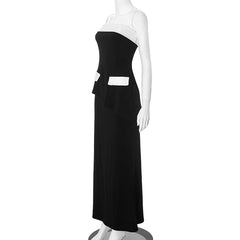 Contrast Mock Pocket Tube Top And Bodycon Maxi Skirt Set