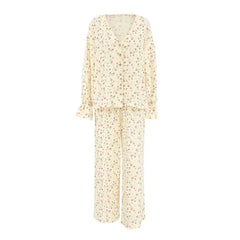 Yellow Printed Long Sleeved Buttoned Shirt And Pants Pajama Set