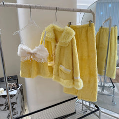 Yellow Plush 3 Piece Pajama Set