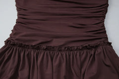 Brown Ruched Halter Midi Dress
