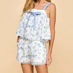 Floral Print Camisole and Elastic Shorts Loungewear Set