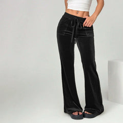 Drawstring Velvet Wide Leg Trousers