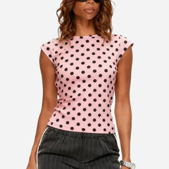 Polka Dot  Short Cap Sleeve Open Back Top