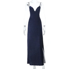 Blue Sequin Slit Maxi Dress