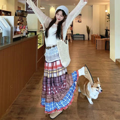 Boho Plaid Patchwork Long Skirt Free From Label