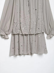 Grey Ruffle Off-Shoulder Sequin Mini Dress