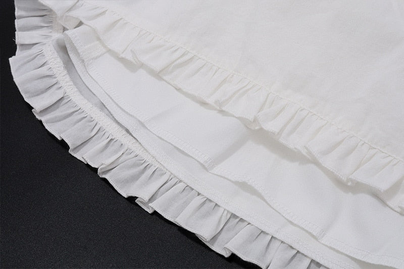 White Square Neck Sheer Buttoned Midi Dress