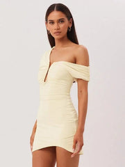 One Shoulder Asymmetric Neck Bodycon Mini Dress