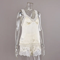 Satin Lace Trim Top And Shorts Pyjama Set