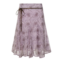 Purple Floral Mesh Midi Skirt