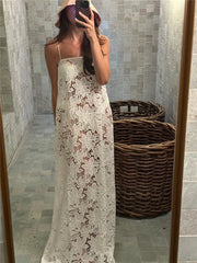 Spaghetti Strap Sheer Lace Maxi Dress