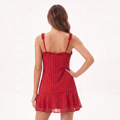 Red Polka Dot Ruffle Edge Mini Dress