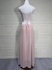 Pink Spaghetti Strap Corset Lace-up Maxi Dress