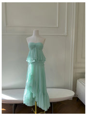 Green Babydoll Tube Crop Top And Ruffle Midi Skirt Set