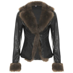 Fur Trim Faux Leather Motorcycle Jacket