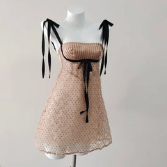 Tie Up Mesh Layered Mini Dress