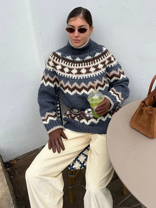 Turtleneck Jacquard Print Sweater