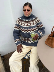 Turtleneck Jacquard Print Sweater