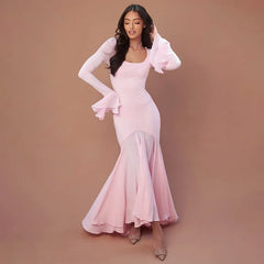 Pink Long Sleeve Ruffle Flare Maxi Dress Free From Label