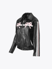 Black Bow Faux Leather Biker Jacket Free From Label