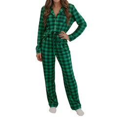 Long Sleeves Plaid Shirt And Drawstring Pant Set