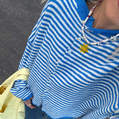 Striped  Crew Neck Open Front Button Down Cardigan