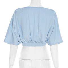 Deep V-neck Half Sleeve Crop Top