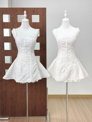 White Floral Printed Back Lace Up A-line Mini Dress