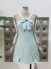 Tweed Bow Detail Halter Mini Dress