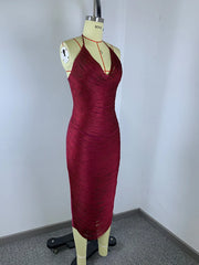 Halter Neck Tassel Fringe Midi Bandage Dress