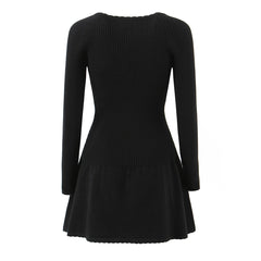 O neck Long Sleeve Knitting Mini Dress