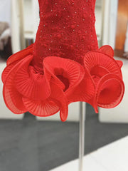 Spaghetti Strap Diamonds Ruffles Flower Hem Mini Dress